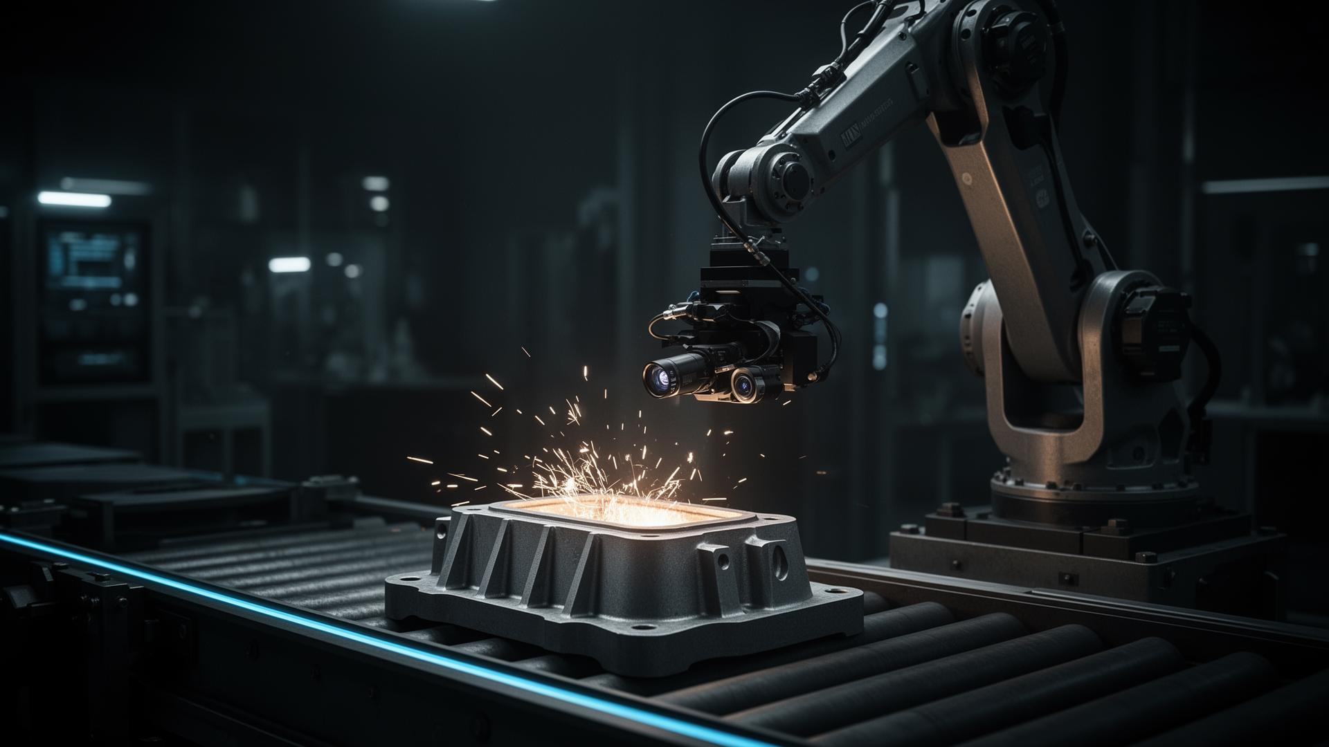 Robotic vision cell inspecting a hot casting